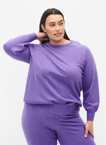 Melerad stickad tröja, Purple Opulence Mel, Model image number 0