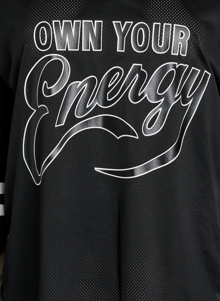 Sportig topp i mesh med texttryck, Svart, Packshot image number 2