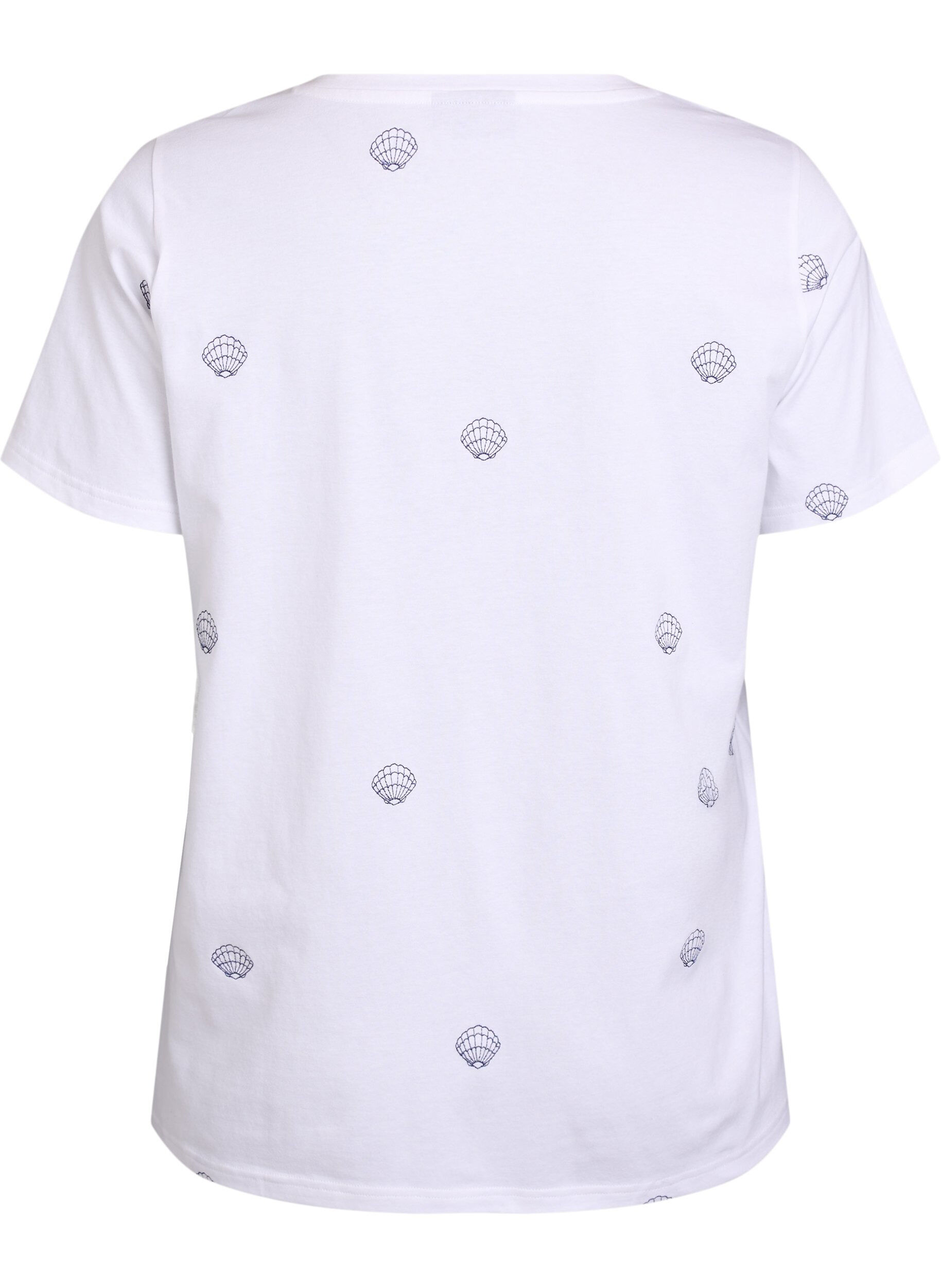 Zizzi T-shirt i ekologisk bomull med broderade motiv, Vit, Packshot image number 1