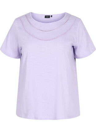 T-shirt i bomull med spetsband, Lavender, Packshot image number 0