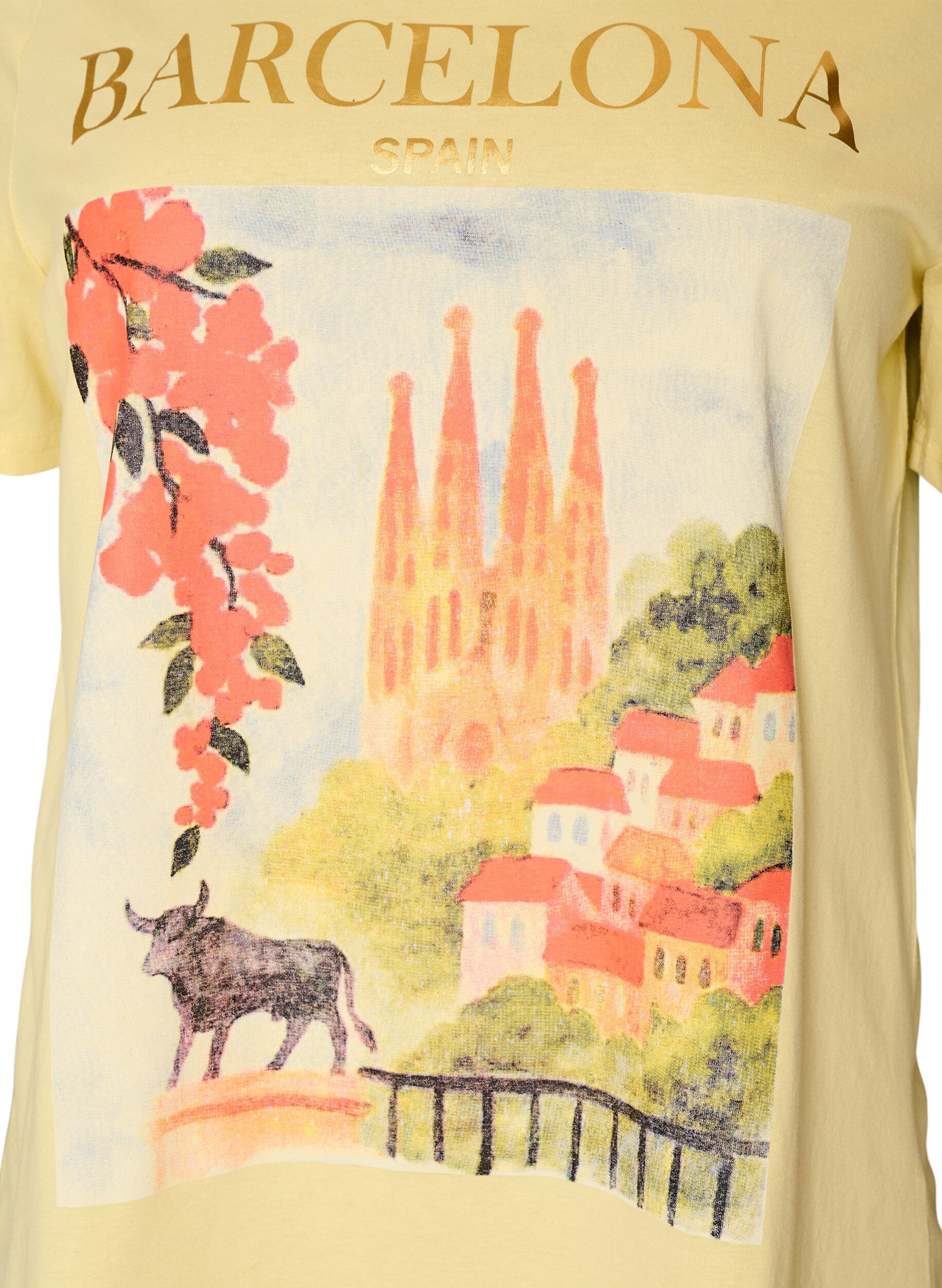ZizziT-shirt i bomull med tryck, Gul, Packshot image number 2