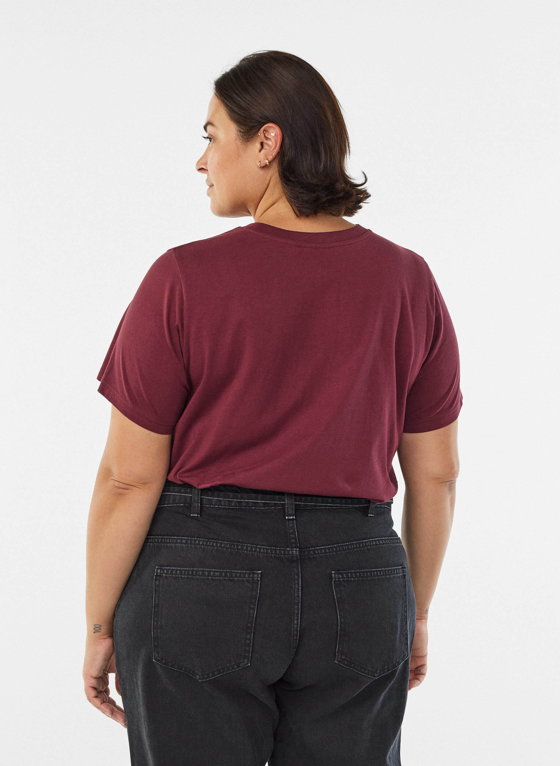 ZizziEnkel t-shirt i bomull med rund halsringning, M&ouml;rk Bordeaux, Model image number 2