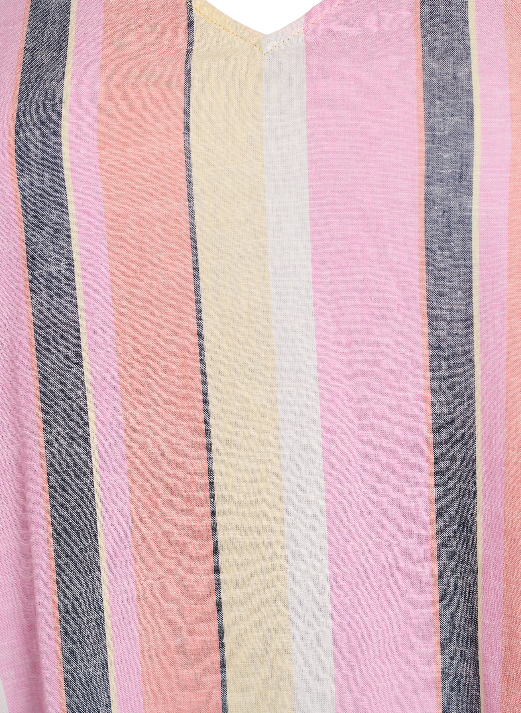 Zizzi Kort kl&auml;nning i linne och viskos med 3/4-&auml;rmar, Gul, Packshot image number 2