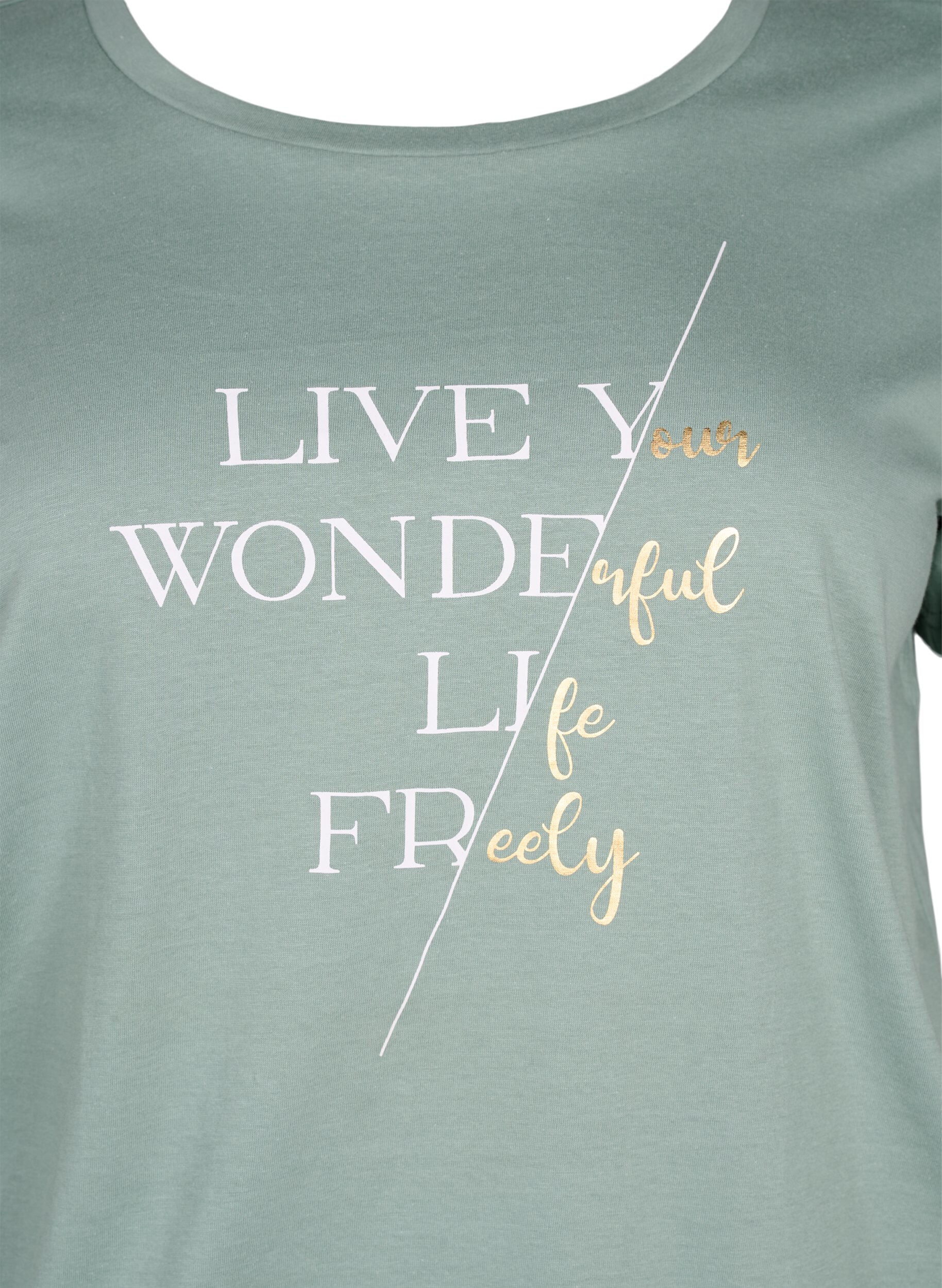 Zizzi Kort&auml;rmad t-shirt i bomull med elastisk kant, Chinois G. W. Live, Packshot image number 2