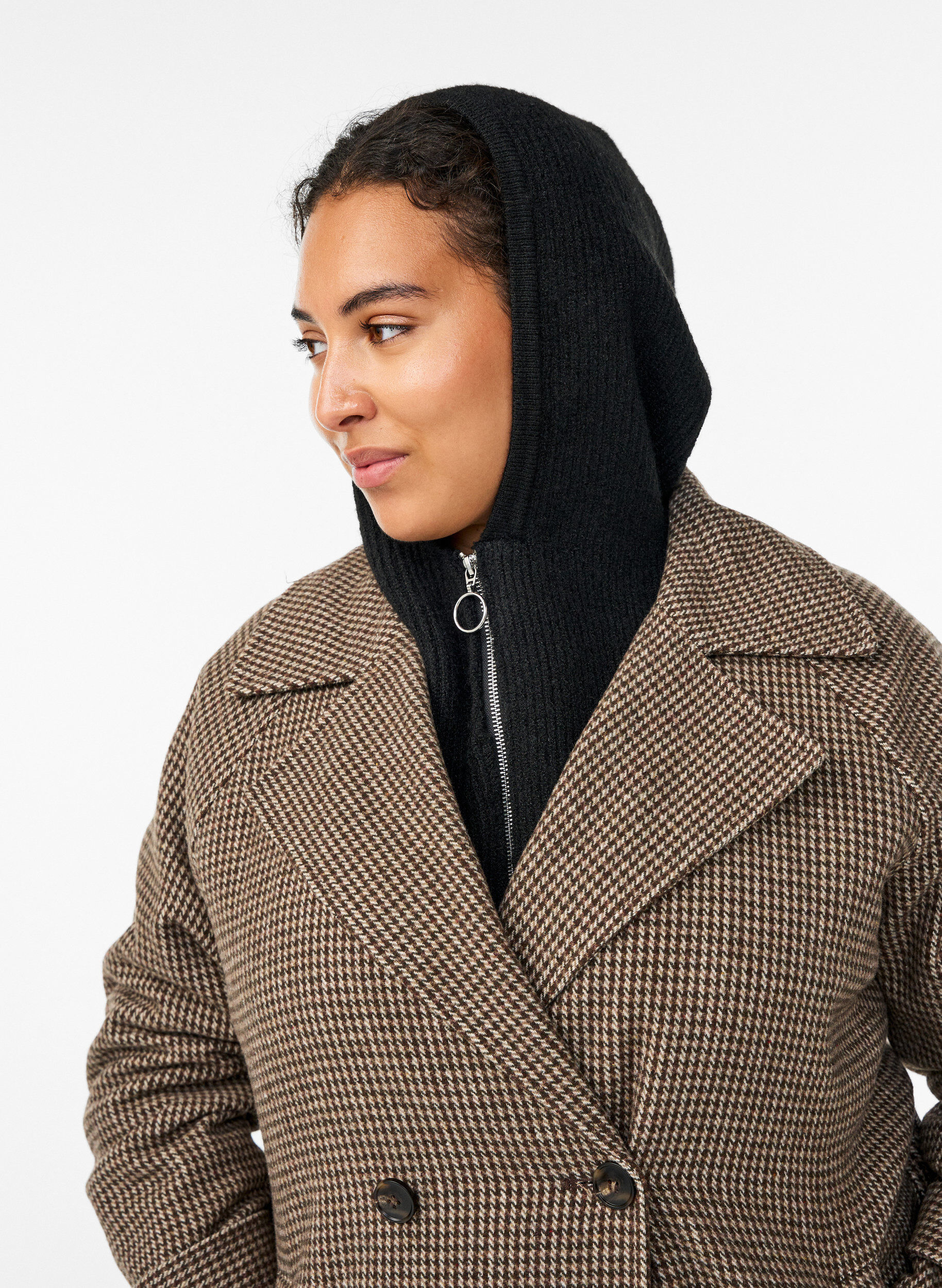 Ribbstickad balaclava med dragkedja, Svart, Model