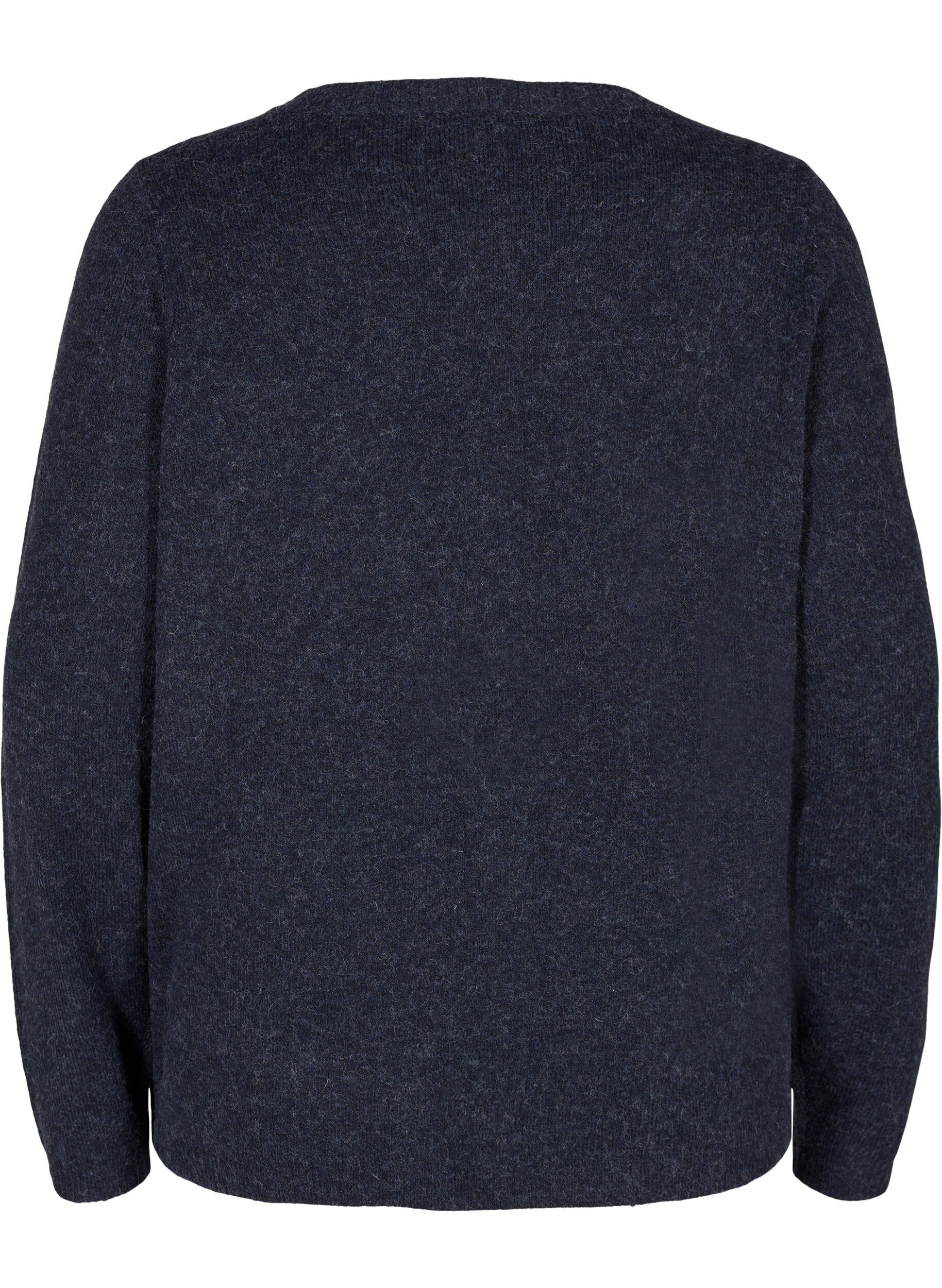 Zizzi Kort, melerad stickad cardigan med knappar, Night Sky Mel., Packshot image number 1