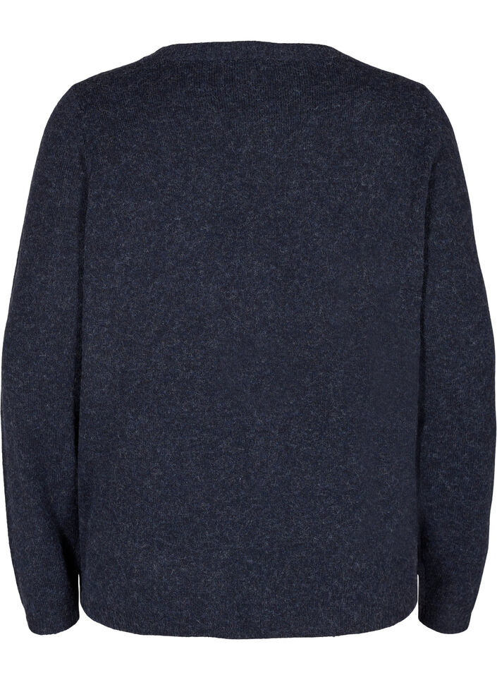 Kort, melerad stickad cardigan med knappar, Night Sky Mel., Packshot image number 1