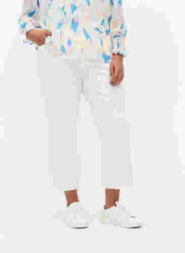 Croppade jeans med råa kanter och hög midja, White, Model image number 2