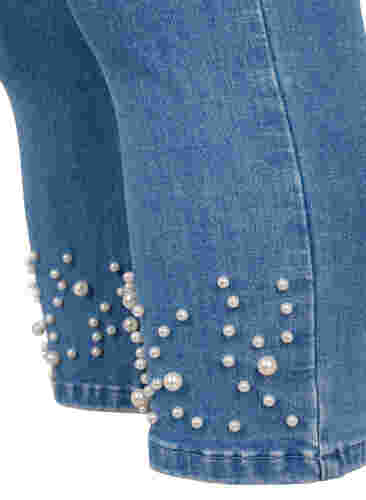 Högmidjade knickers i denim med pärlor, Light blue denim, Packshot image number 2