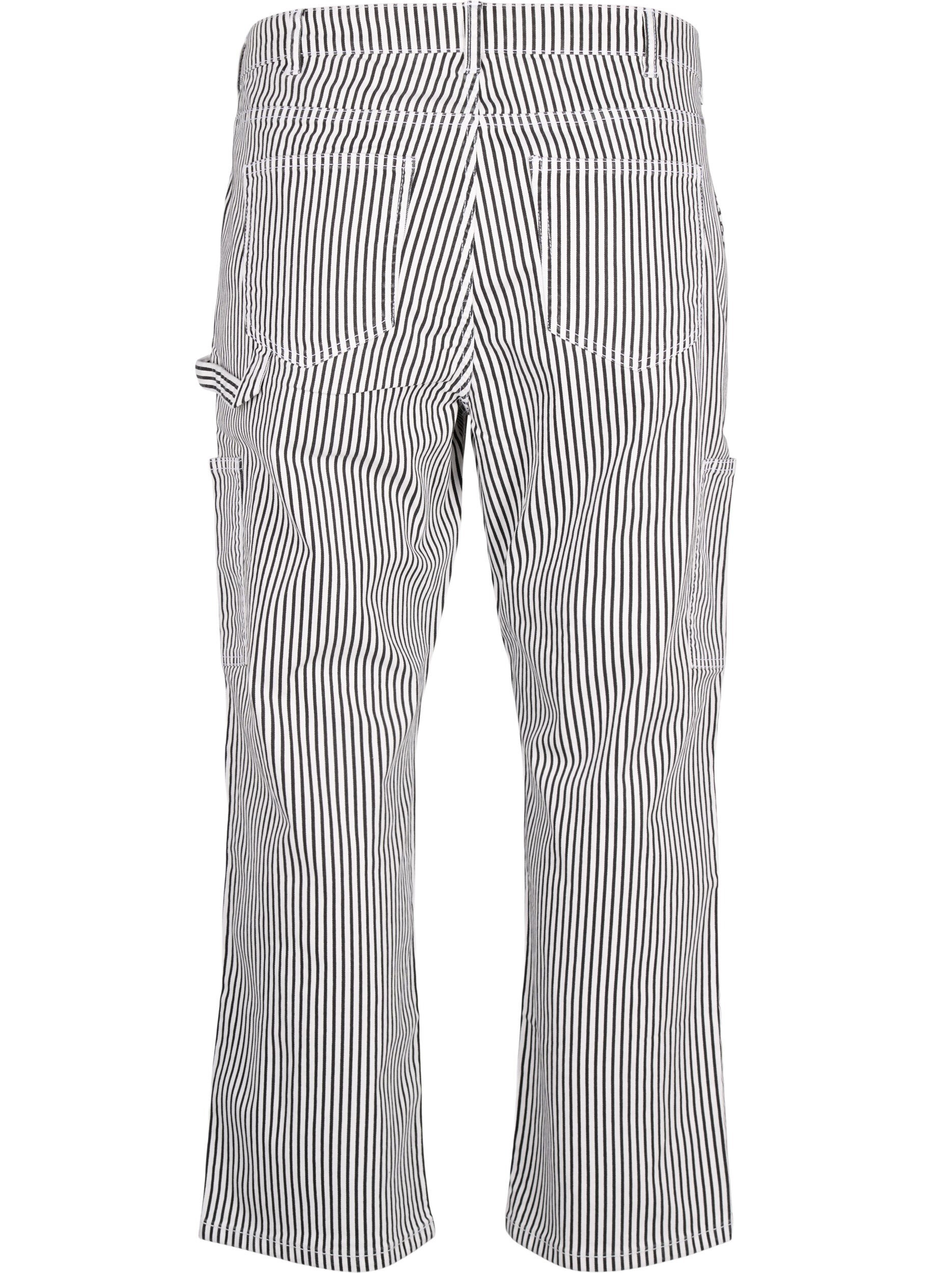 Zizzi Randiga cargojeans med rak passform, Black White Stripe, Packshot image number 1