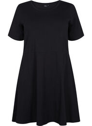 Enfärgad klänning i bomull med korta ärmar, Black
