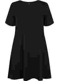 Enfärgad klänning i bomull med korta ärmar, Black
