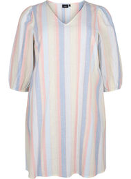 Kort klänning i bomullsblandning med linne, Multi Color Stripe