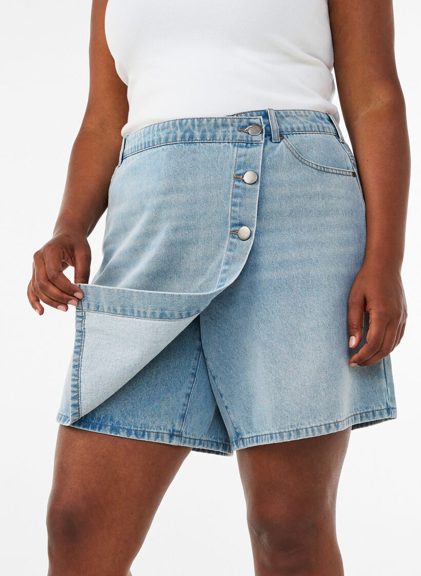 Denimskorts med omlotteffekt och h&ouml;g midja, Bl&aring;, Model image number 3