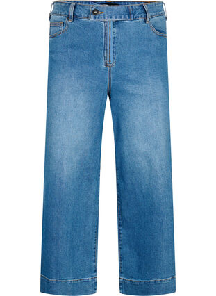 Croppade jeans med vida ben, Blue denim, Packshot image number 0