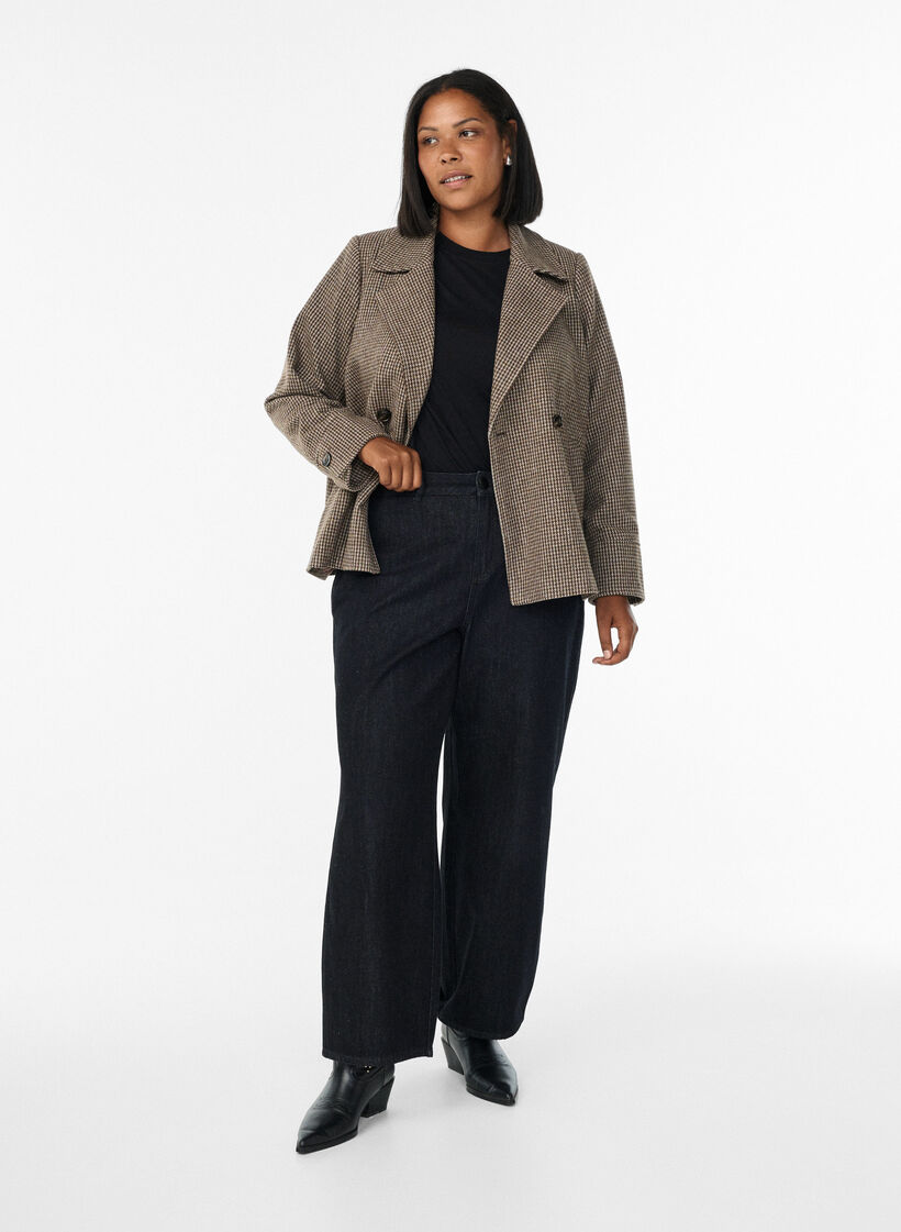 Kort dubbelknäppt kavaj, Brun, Model image number 1