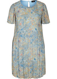 Plisserad klänning med blommönster, Light Blue Multi AOP