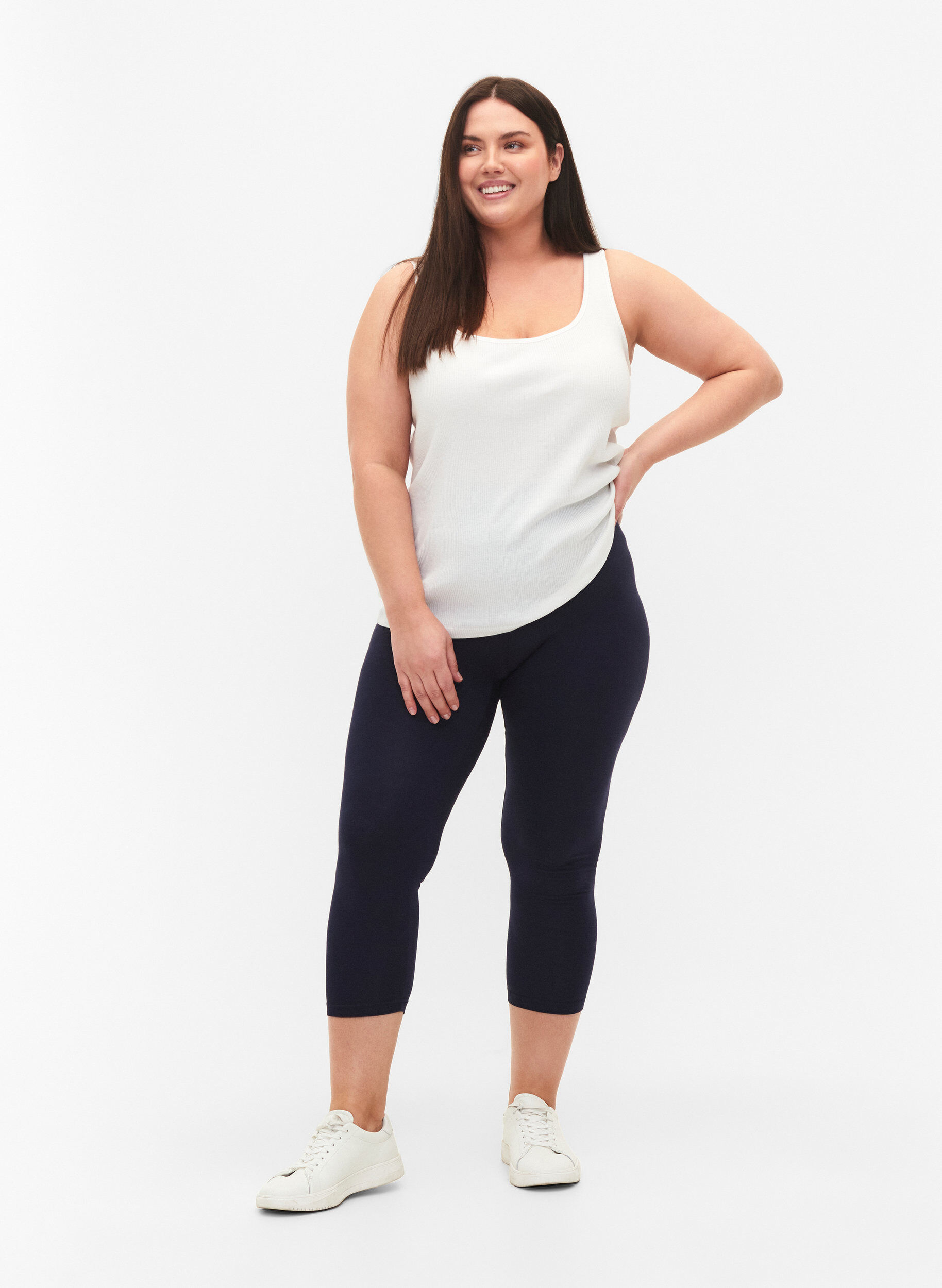 Zizzi 3/4 bas-leggings, Bl&aring;, Model image number 1