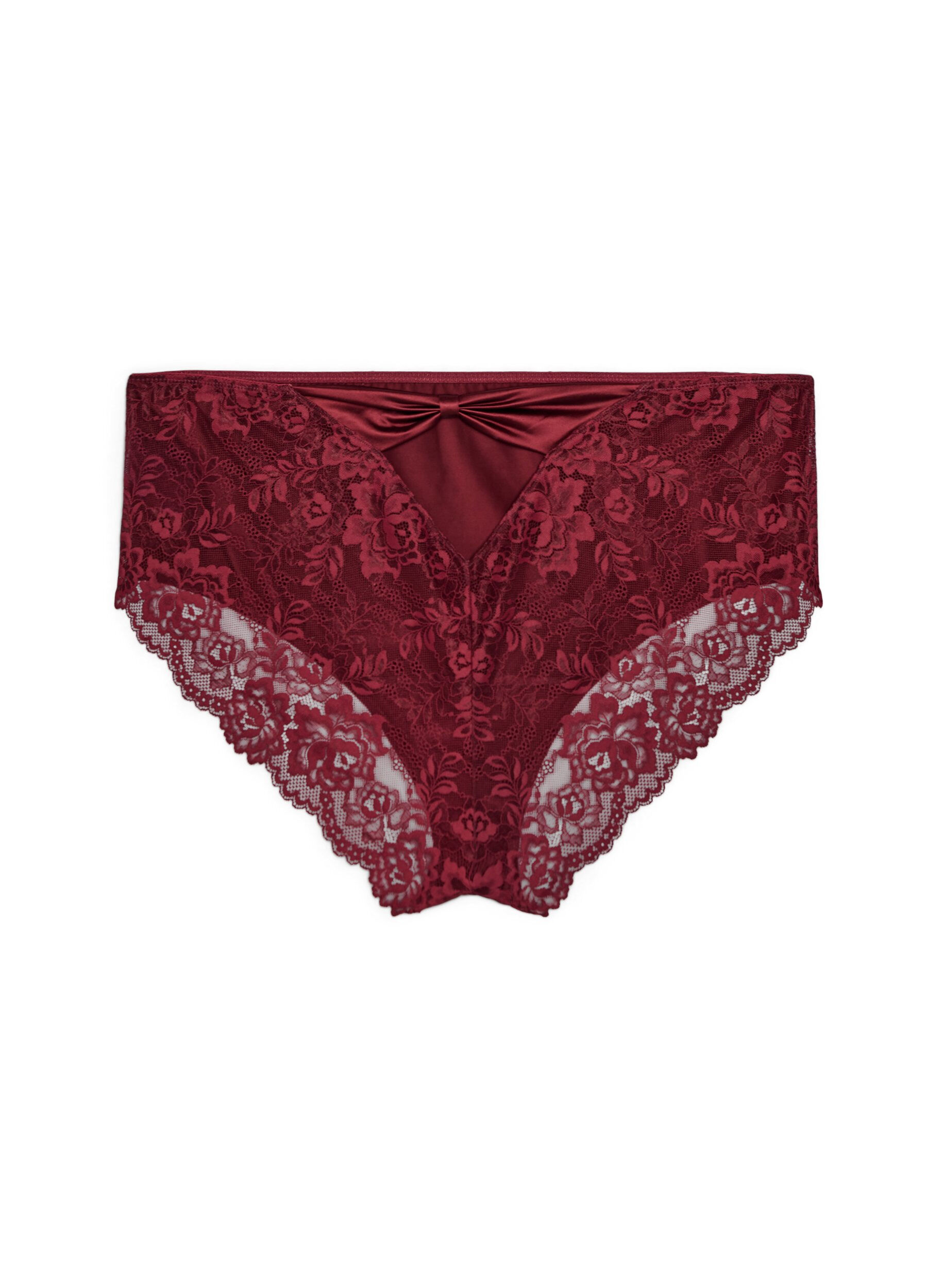 ZizziTrosor med spets och en rosettdetalj baktill, M&ouml;rk Bordeaux, Packshot image number 1