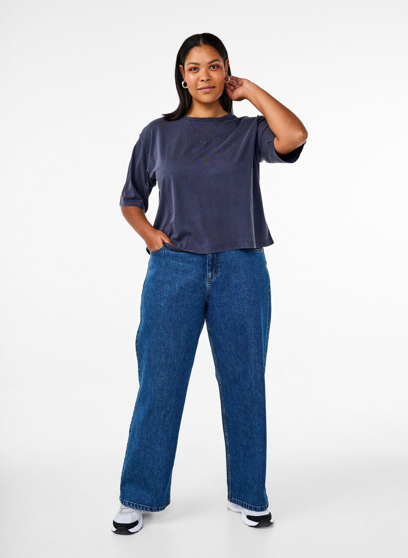 Boxig t-shirt i ekologisk bomull, Blå, Model image number 1