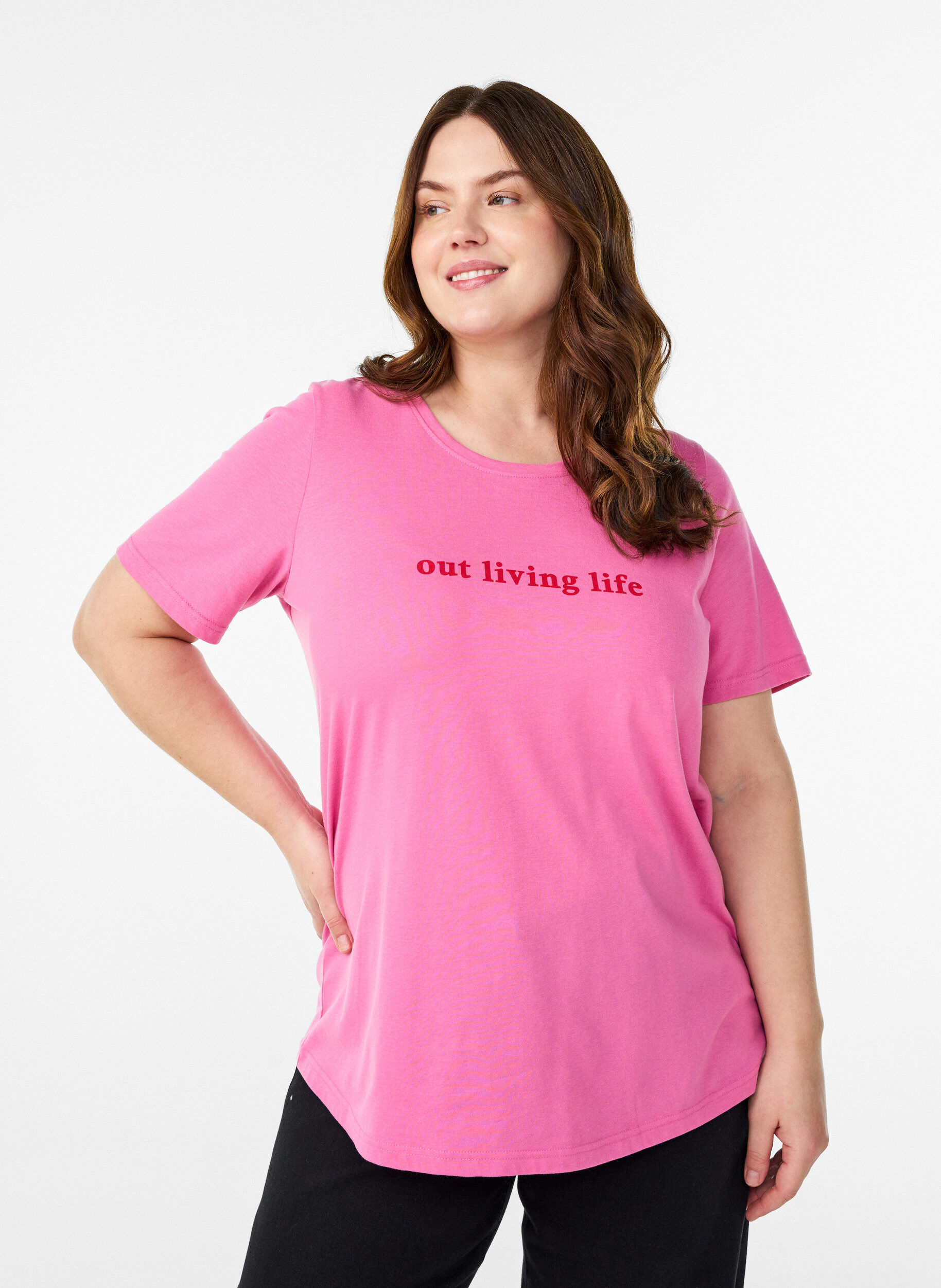 T-shirt med tryck, Rosa, Model