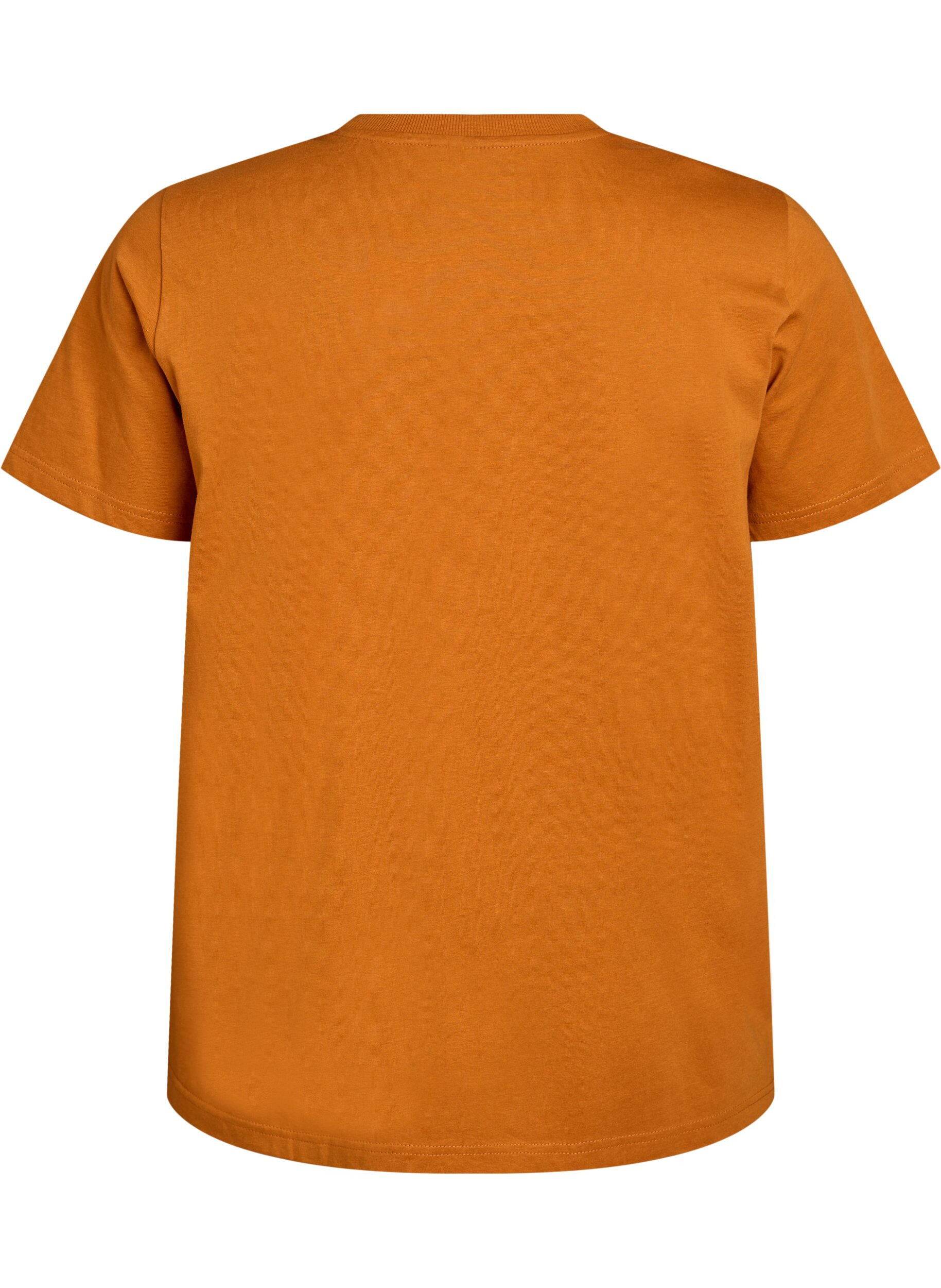 Zizzi Enkel t-shirt i bomull med rund halsringning, Orange, Packshot image number 1