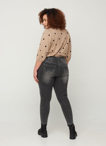 Super slim Amy Jeans med slits, Grey Denim, Model image number 0