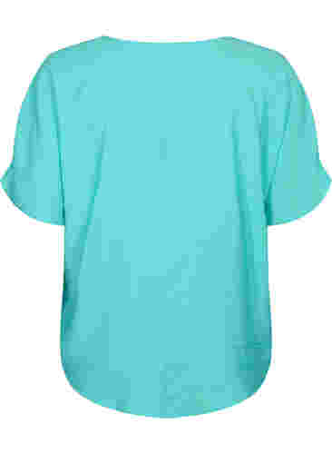 V-ringad blus i viskos med korta ärmar, Turquoise, Packshot image number 1