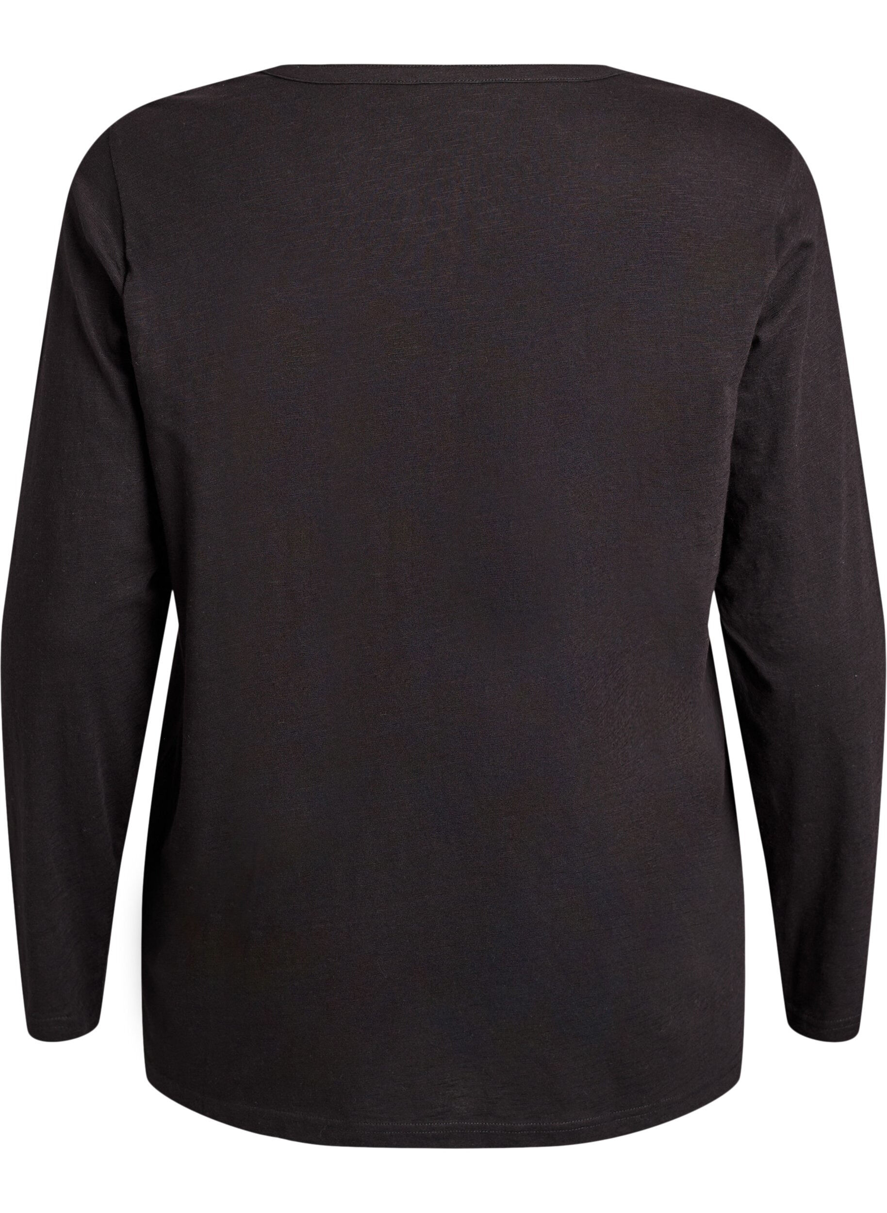 ZizziL&aring;ng&auml;rmad t-shirt med v-ringning och knappar, Svart, Packshot image number 1