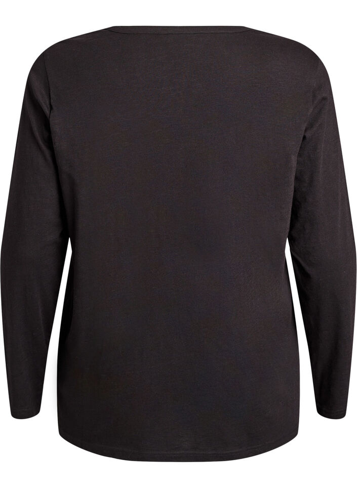 L&aring;ng&auml;rmad t-shirt med v-ringning och knappar, Svart, Packshot image number 1