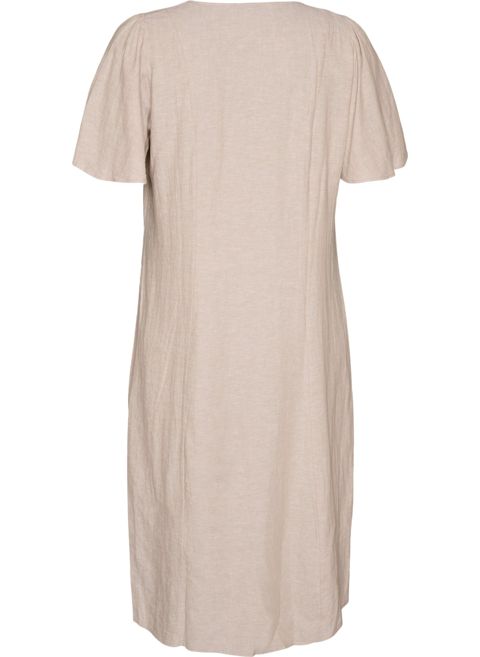 ZizziMidikl&auml;nning i linne och viskos med volang&auml;rmar, Beige, Packshot image number 1