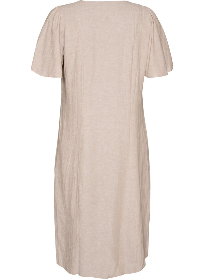 Midikl&auml;nning i linne och viskos med volang&auml;rmar, Beige, Packshot image number 1