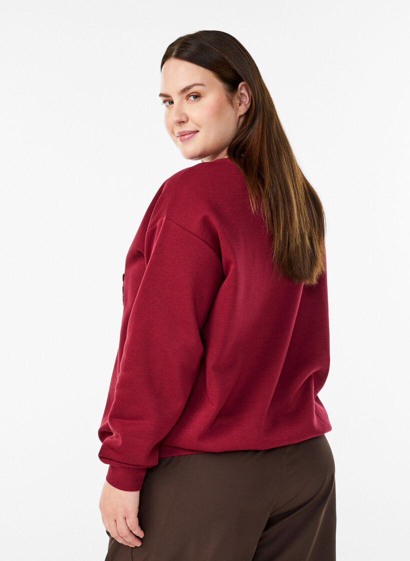 Sweatshirt med frott&eacute;text, M&ouml;rk Bordeaux, Model image number 2