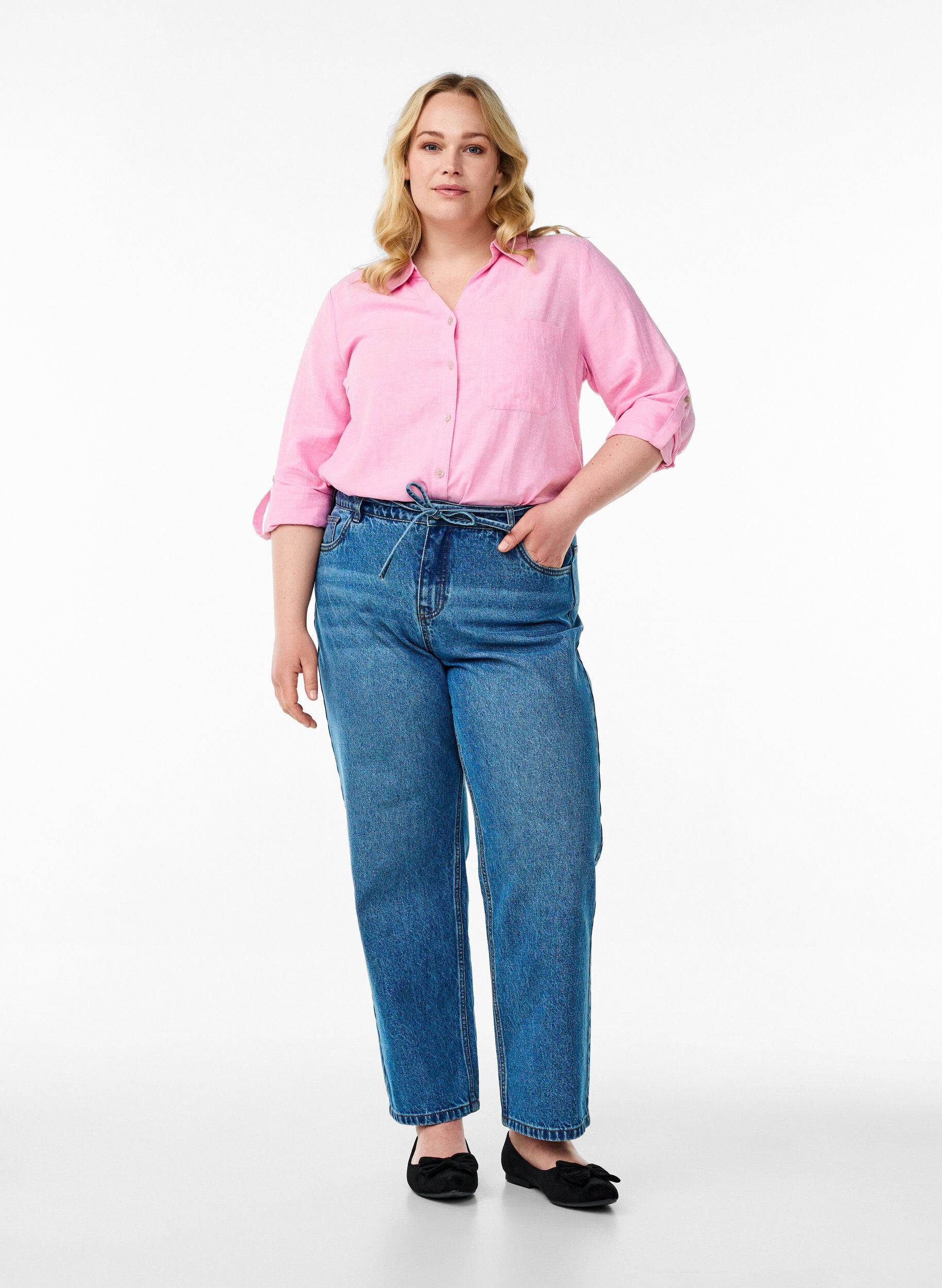 ZizziSkjorta i linne och viskos med 3/4-&auml;rmar, Rosa, Model image number 1
