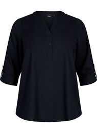 Skjortblus i bomull med v-ringad hals, Black