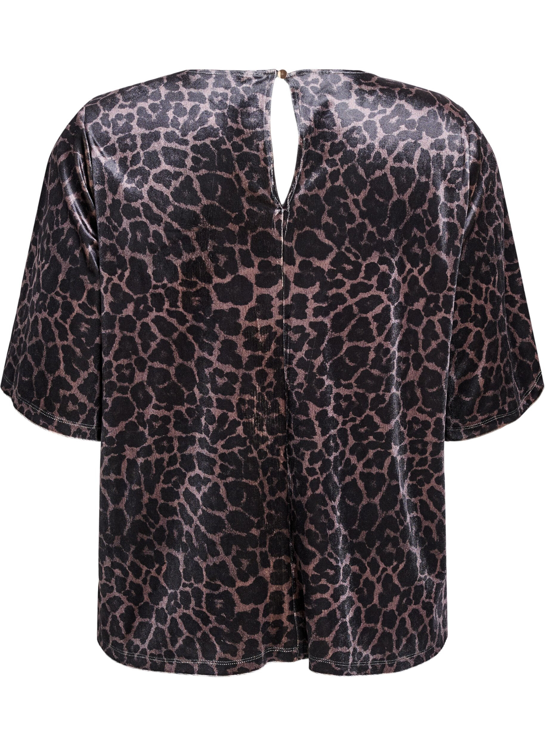 Zizzi Kort&auml;rmad topp i velour, Brun, Packshot image number 1