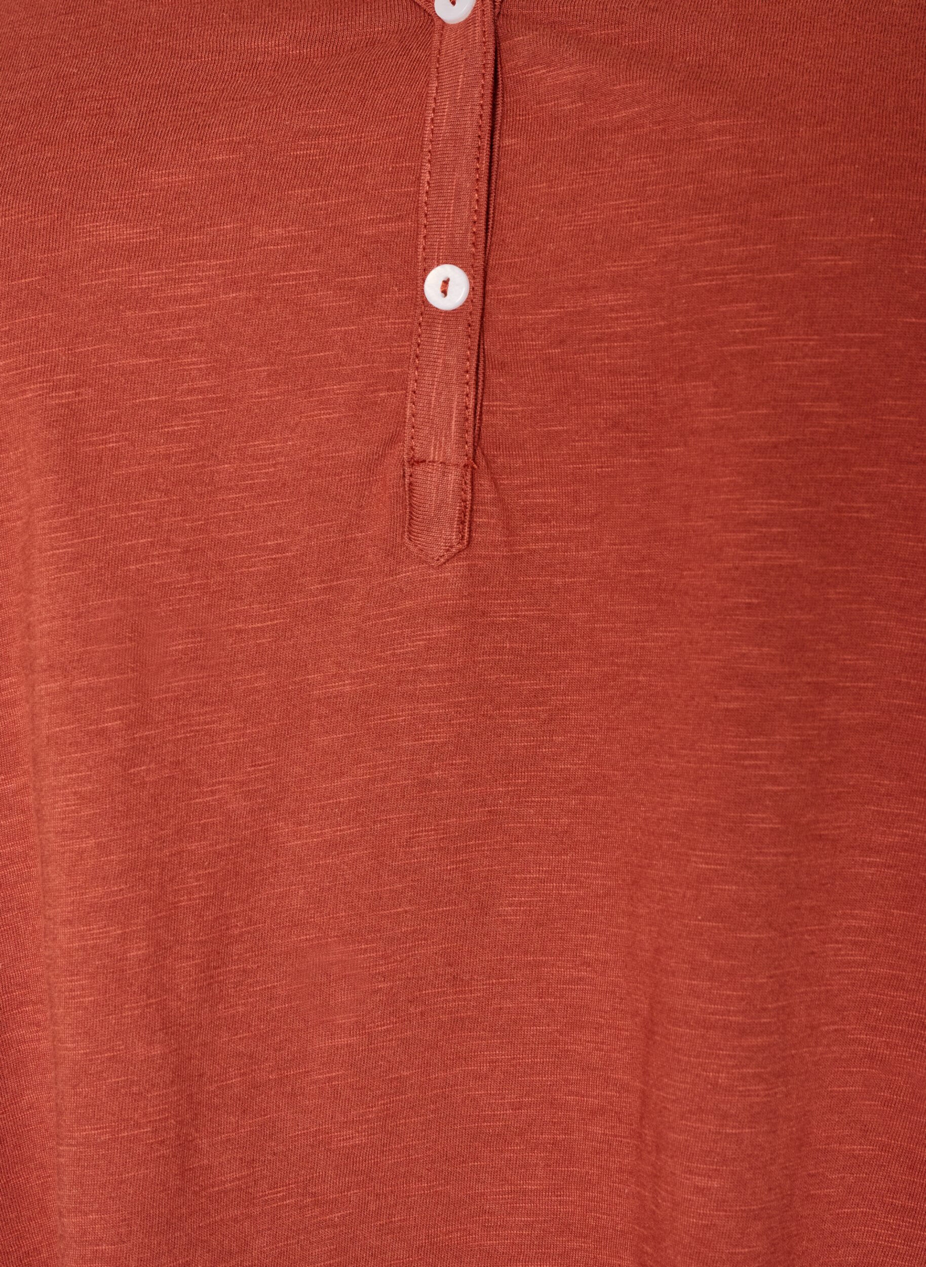 ZizziL&aring;ng&auml;rmad t-shirt med v-ringning och knappar, Brun, Packshot image number 2