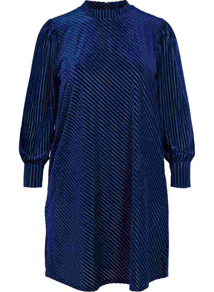 Klänning i velour med strukturmönster, Evening Blue, Packshot image number 0