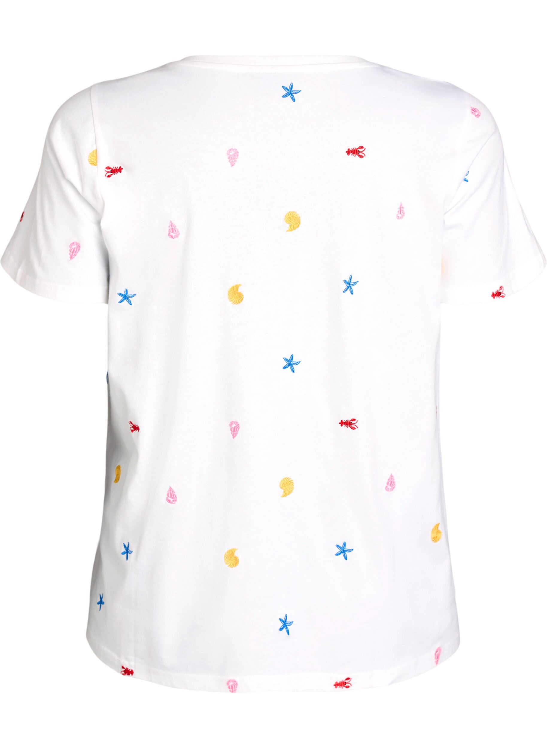 ZizziT-shirt i ekologisk bomull med broderade motiv, Vit, Packshot image number 1