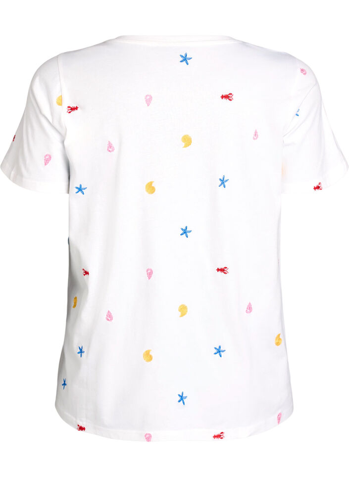 T-shirt i ekologisk bomull med broderade motiv, Vit, Packshot image number 1