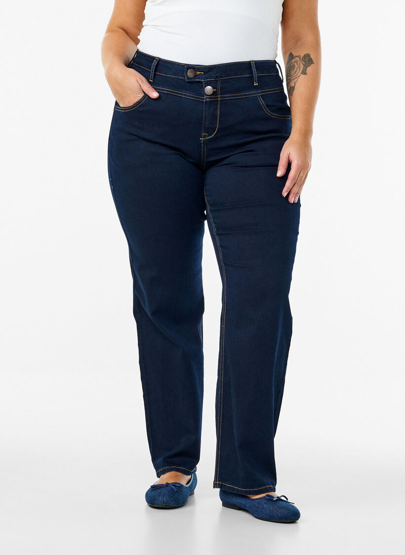 Gemma-jeans med normal passform och h&ouml;g midja, Bl&aring;, Model image number 2
