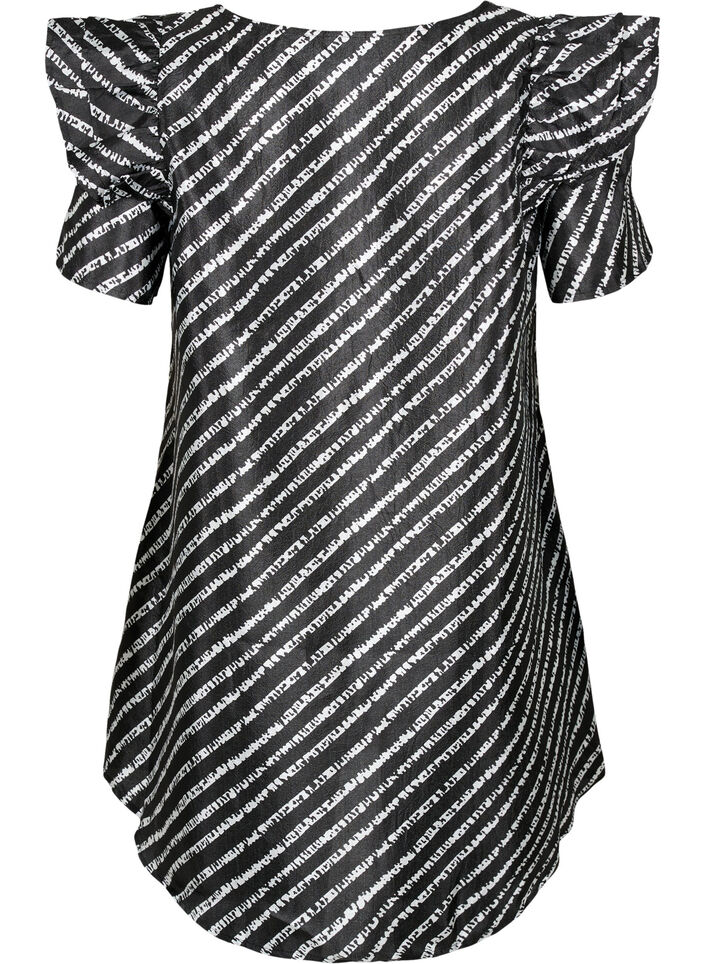 Stripad tunika med fransar, Black/White Stripes, Packshot image number 1