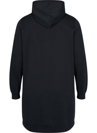 Sweatshirtklänning med huva och tryck, Black, Packshot image number 1