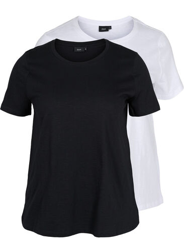 2-pack t-shirt i bomull, Black/B White, Packshot image number 0