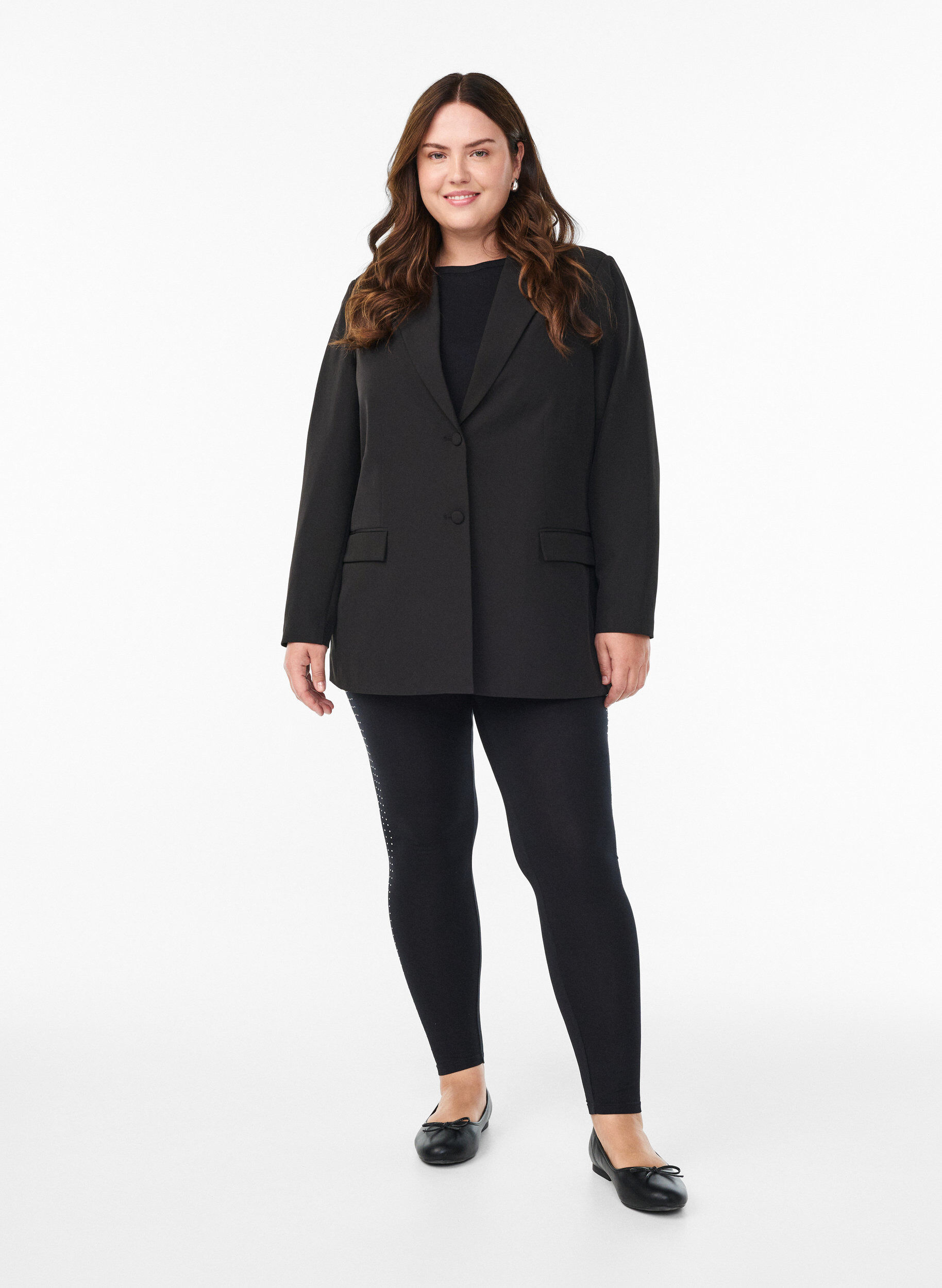 Zizzi Leggings med strassdetaljer, Svart, Model image number 1