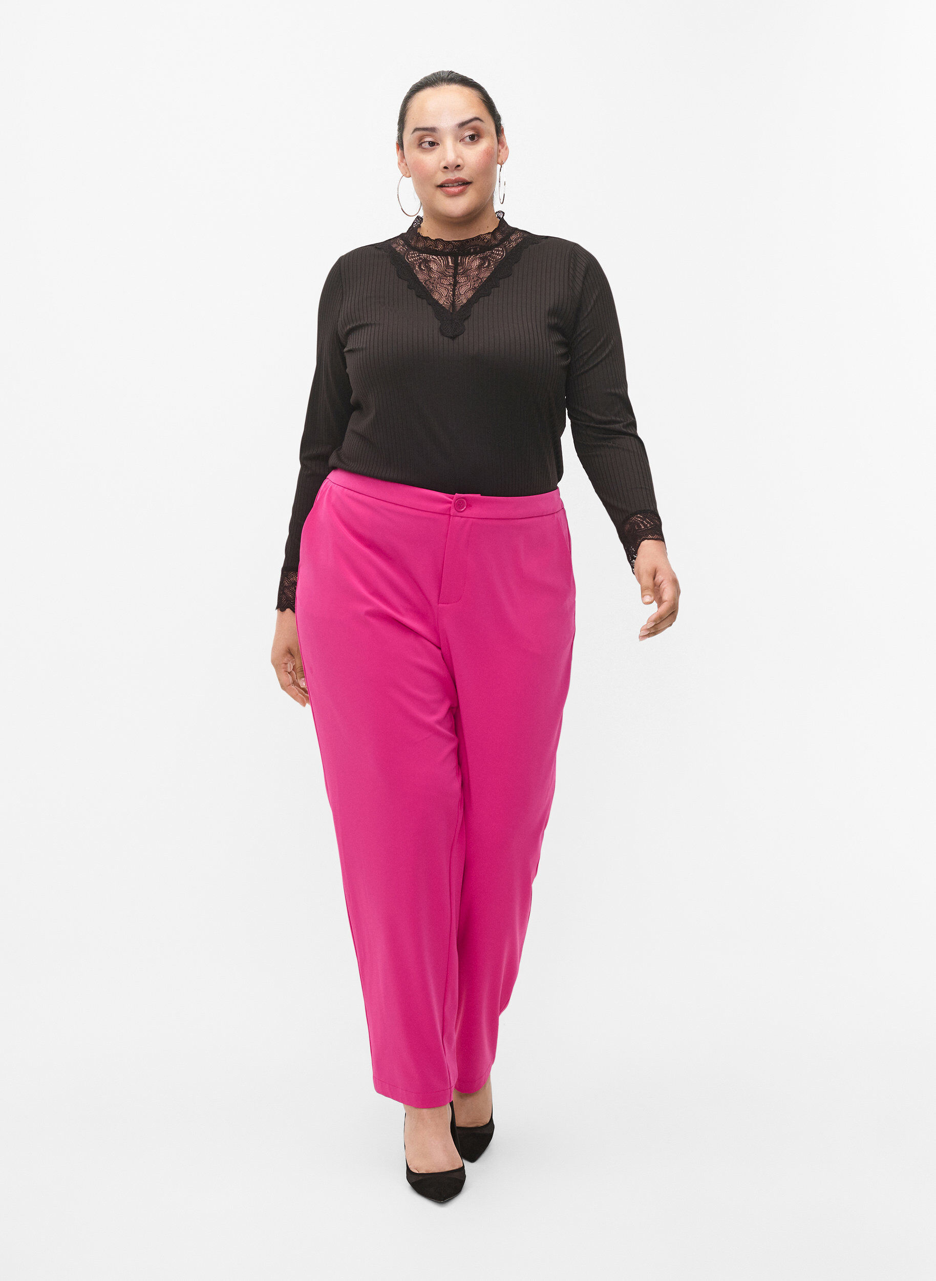 Zizzi Blus med spets och l&aring;ng &auml;rm, Black, Model image number 3