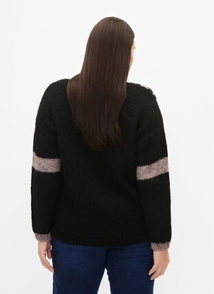 Stickad tröja med randig detalj, Black Comb, Model image number 1