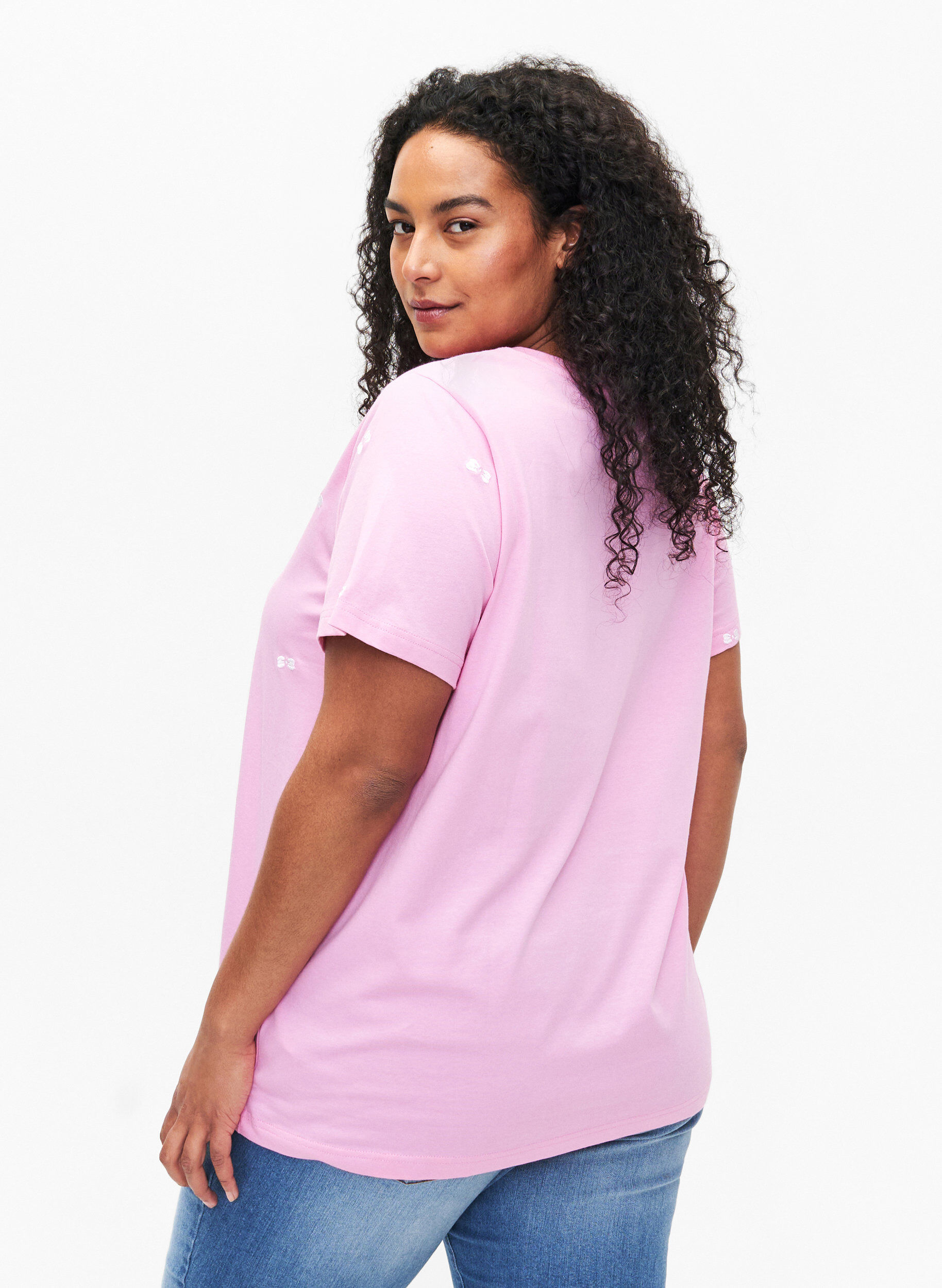 Zizzi T-shirt i ekologisk bomull med rosetter., Roseb. W. Bow Emb., Model image number 1