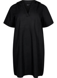 Huvklänning i bomullsblandning med linne, Black