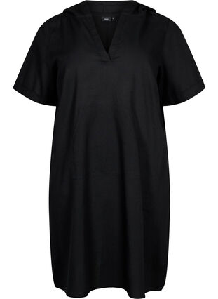 Huvklänning i bomullsblandning med linne, Black, Packshot image number 0
